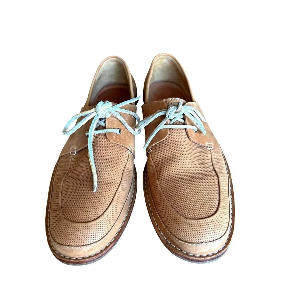Clarks Mens Shoe Size 12 Grafted Sail Durable Boat Tan Leather Loafers Laces EUC